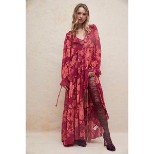 NWT FREE PEOPLE VALERIE RASPBERRY LONG SLEEVE MAXI DRESS SIZE S